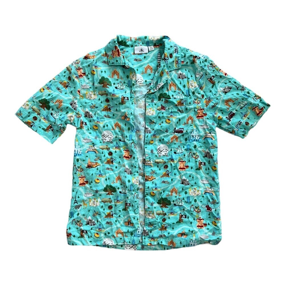 Disney Parks Life Disneyland Green Graphic Button Up S